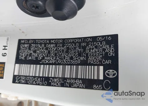 2016 Toyota Prius Four Touring из США, поврежденный, VIN JTDKARFU9G3023659